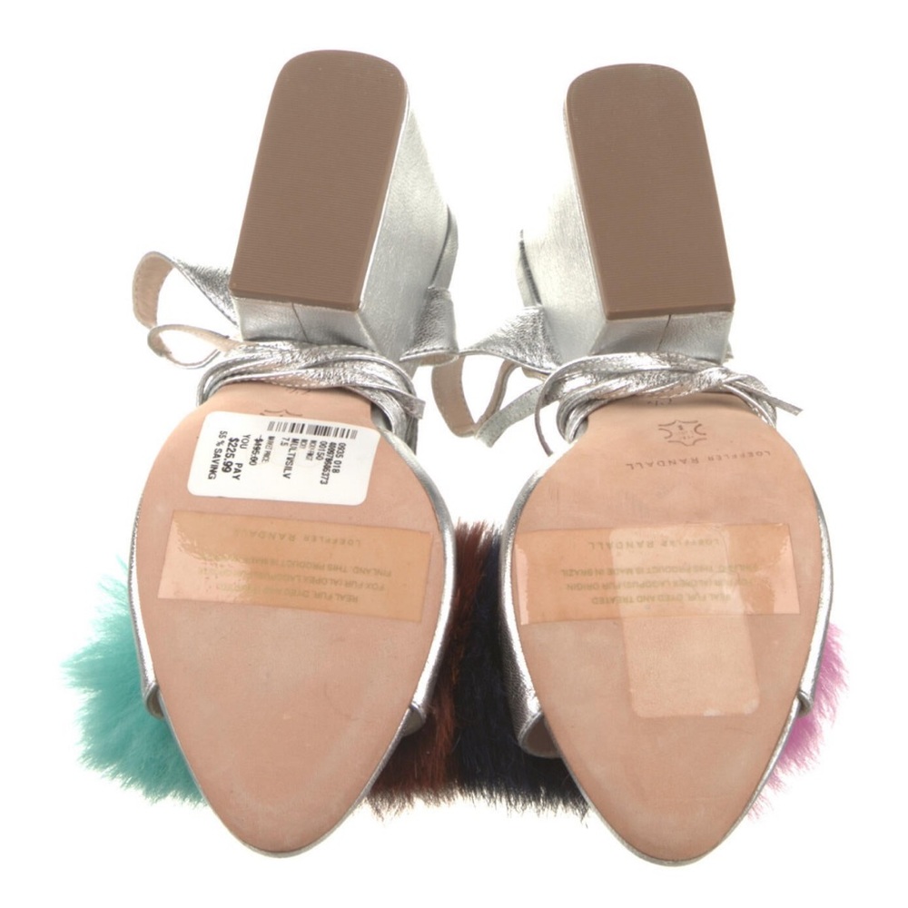 $495 NEW Loeffler Randall Nicky fur pom pom fur silver leather chunky heel 7 7.5 - Picture 8 of 10